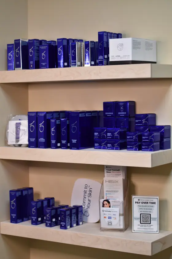 Additional view of the ZO Skin Health skincare display at the practice